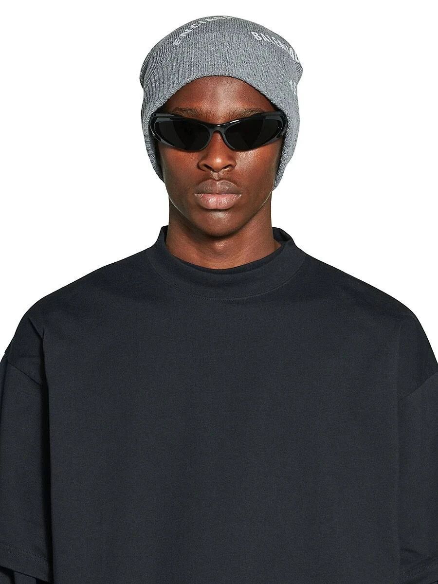 Balenciaga o1in1g1024 Size : OS / Allover Logo Beanie / Hat in Grey Size ONE SIZE - 3 Thumbnail