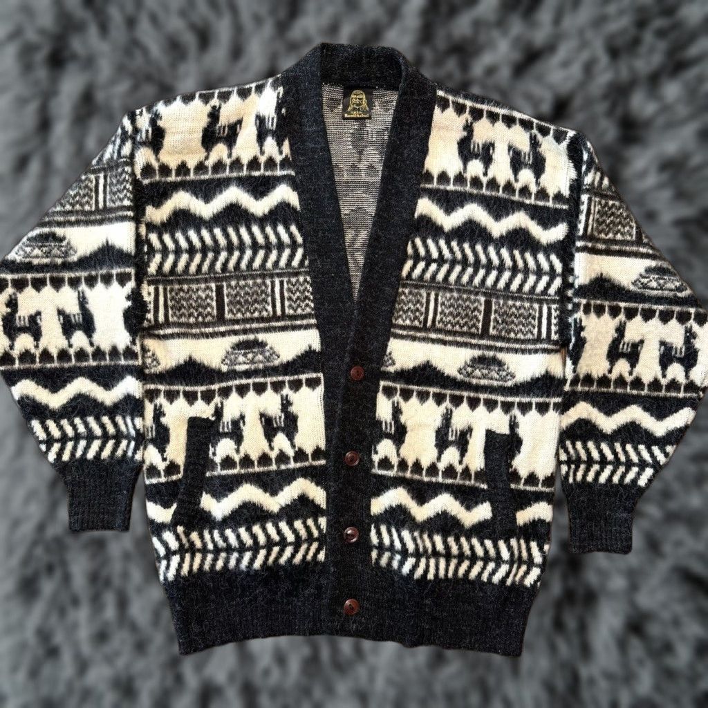 Vintage VINTAGE Tejidos Ruminahui Alpaca Jacket Cardigan Women’s XL Black White Design Size XL / US 12-14 / IT 48-50 - 1 Thumbnail
