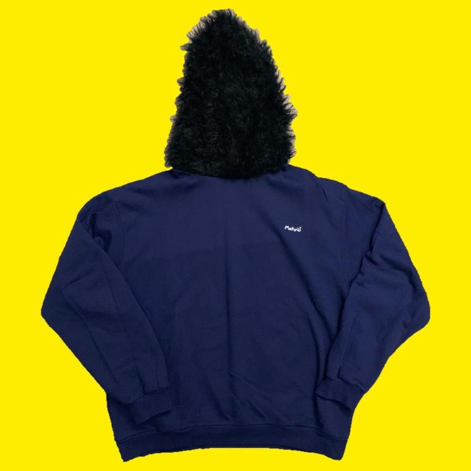 Image of Marni Faux Fur Hooded Sweatshirt in Navy, Men's (Size 2XL)