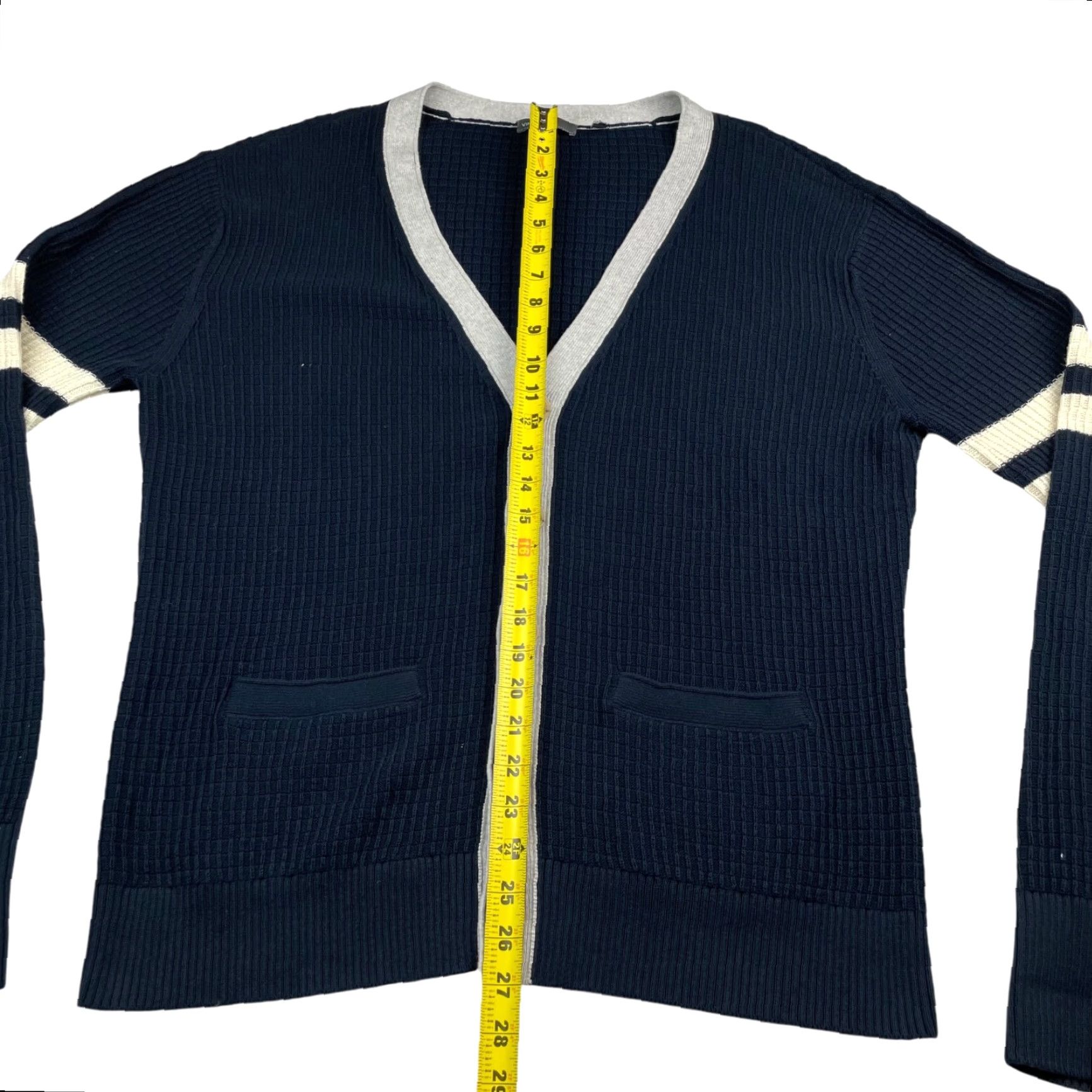 Vince Vince Men’s Cardigan Sweater XL Long Sleeve V-Neck Blue Gray Ivory Stripe Knit Size US XL / EU 56 / 4 - 6 Thumbnail