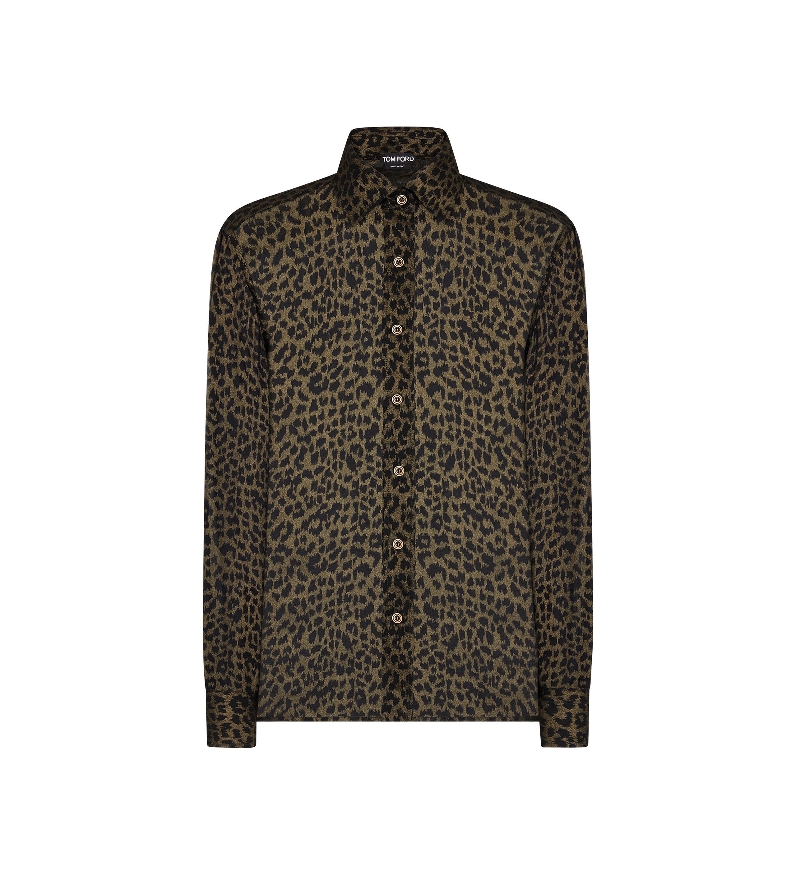 Tom Ford o1w1db10525 CA3255 Leopard Print Silk Shirt in Beige/Black Size S / US 4 / IT 40 - 1 Thumbnail