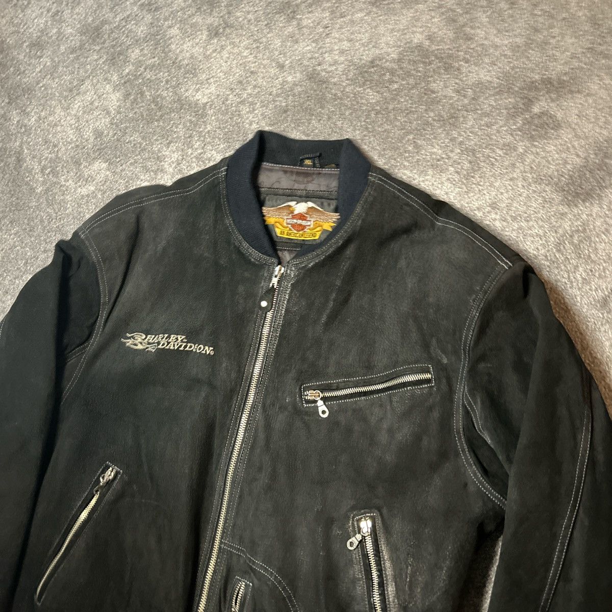 Harley Davidson Rare Y2K Harley Davidson Suede Bomber Jacket with Back Hit Size US XL / EU 56 / 4 - 3 Thumbnail