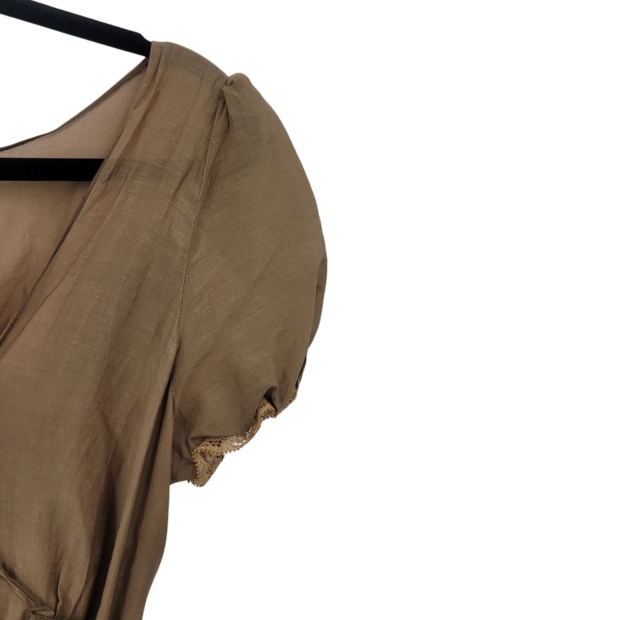 Vintage Vintage Brown Midi Peasant Dress Sz XL Silk Puff Sleeve Lett Size S / US 4 / IT 40 - 8 Thumbnail