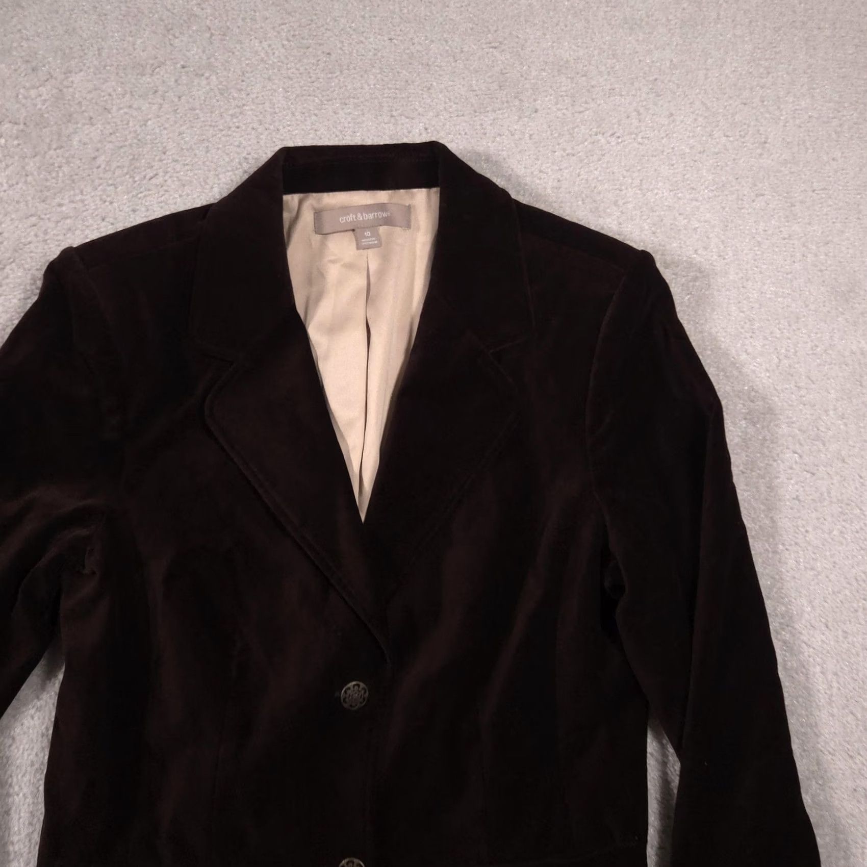 Croft & Barrow Croft & Barrow Womens Blazer 10 Brown Velvet Two Button Lined Career Jacket Size L / US 10 / IT 46 - 3 Thumbnail