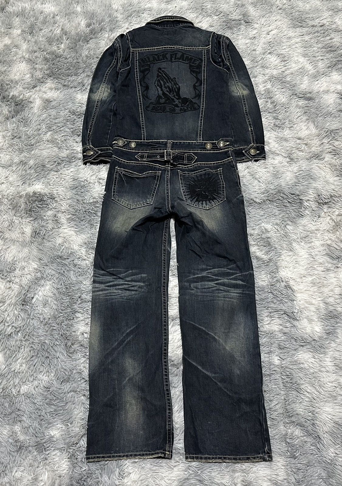 Japanese Brand 🔥Sick Y2K Black Flame Overalls Denim Size US 34 / EU 50 - 1 Thumbnail
