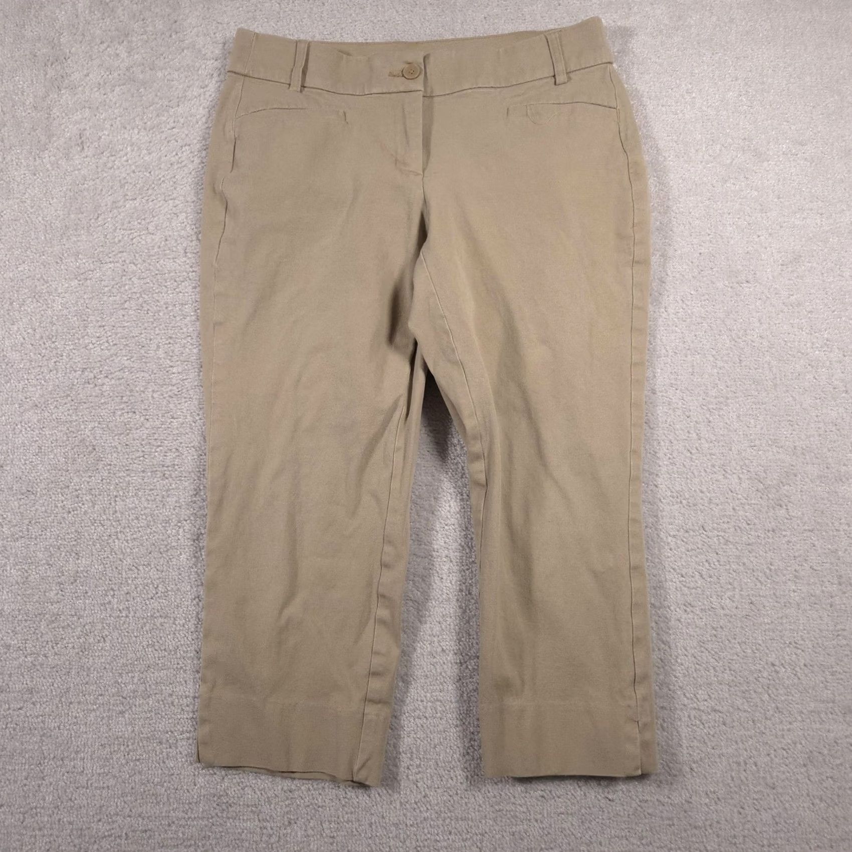 Vintage Lane Bryant Pants Womens 14 Khaki Beige Cropped Stretch Workwear Casual Theena Size 36" / US 14 / IT 50 - 2 Thumbnail