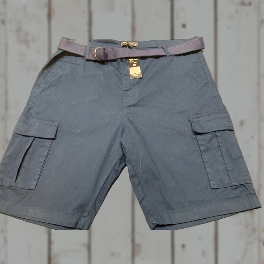 Vintage Mens Wicked Stitch Cargo Belted Shorts Size 38 Navy Blue Cotton Size US 38 / EU 54 - 1 Thumbnail