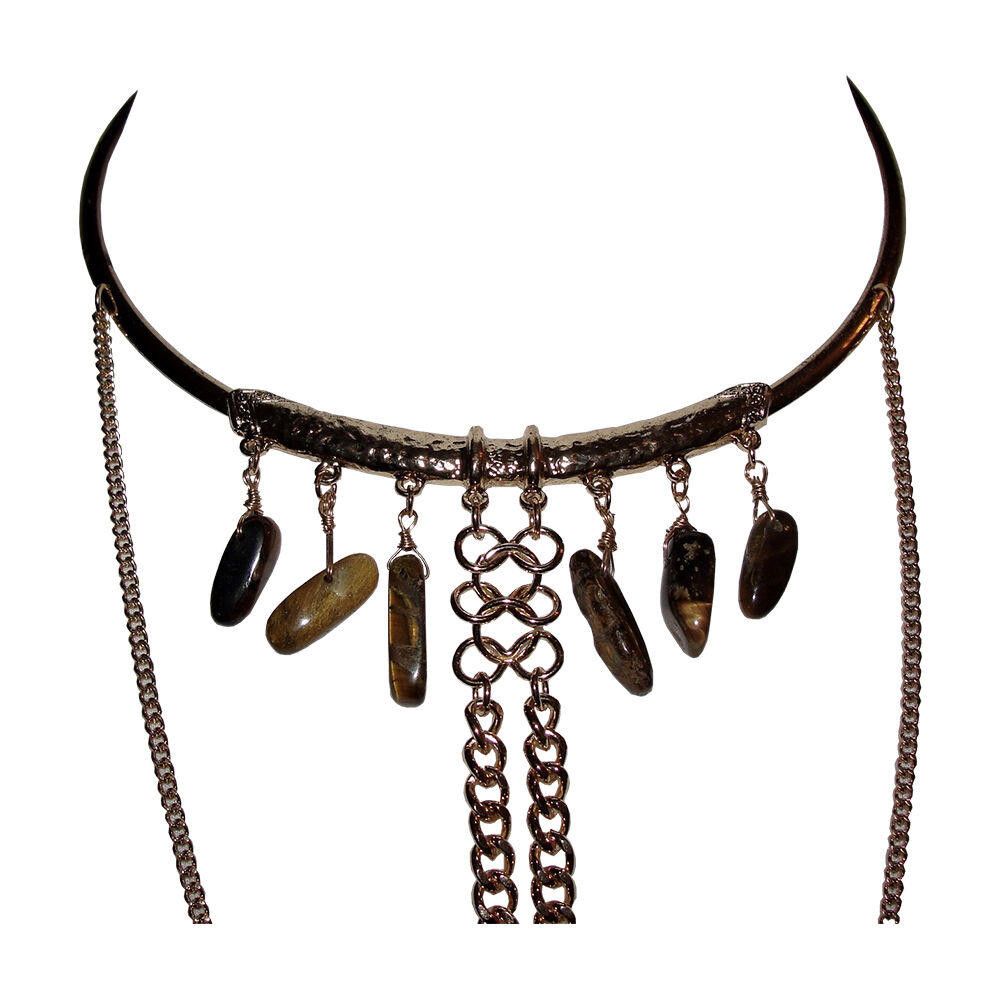 Designer New Goldtone Bedouin Inspired Tiger Eye Dangle Necklace Size ONE SIZE - 2 Thumbnail