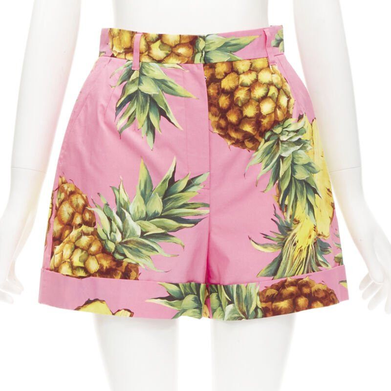 Dolce & Gabbana DOLCE GABBANA pink Pineapple print A-line high waisted shorts IT38 XS Size 26" / US 2 / IT 38 - 1 Thumbnail
