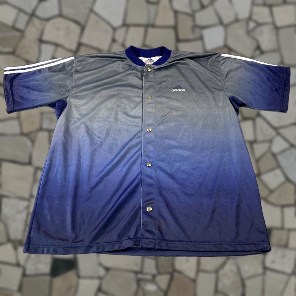 Adidas VINTAGE Adidas Shirt Mens L Blue 90s Jersey Polo Snap Button Collared Short Sleeve Basketball Warm Up Size US L / EU 52-54 / 3 - 1 Thumbnail