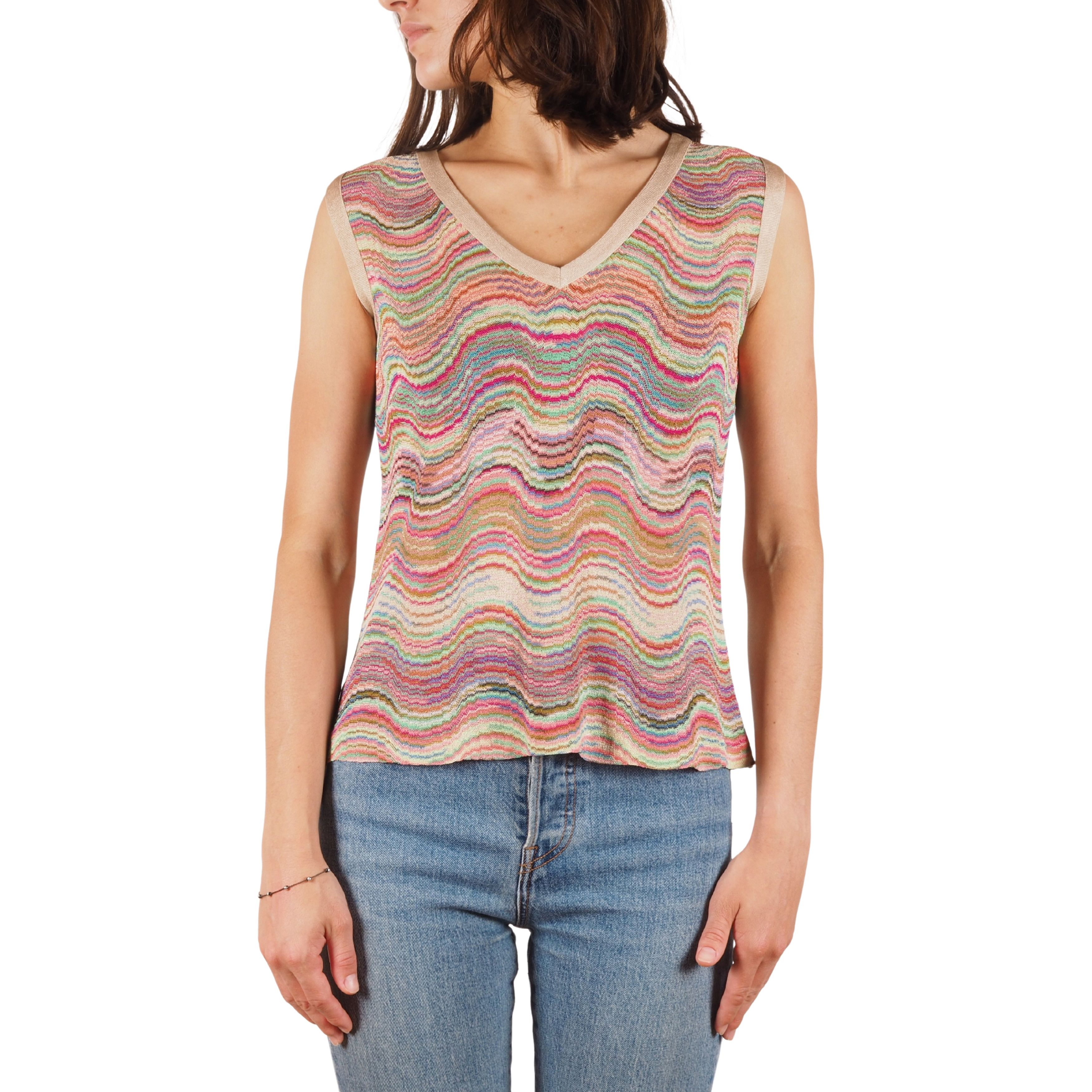 Missoni Vintage Sleeveless Knit Tank Top Zigzag Multicolor