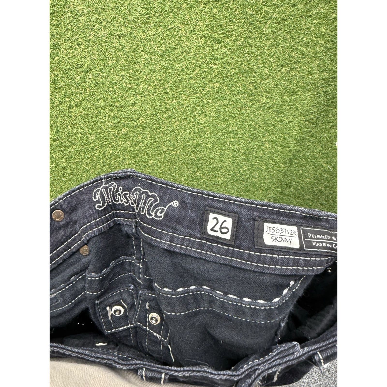 Miss Me VINTAGE Miss Me Jeans Womens 26 Mid Rise Skinny Embellished Y2K Buckle Dark Wash 2000s Size 26" / US 2 / IT 38 - 3 Thumbnail