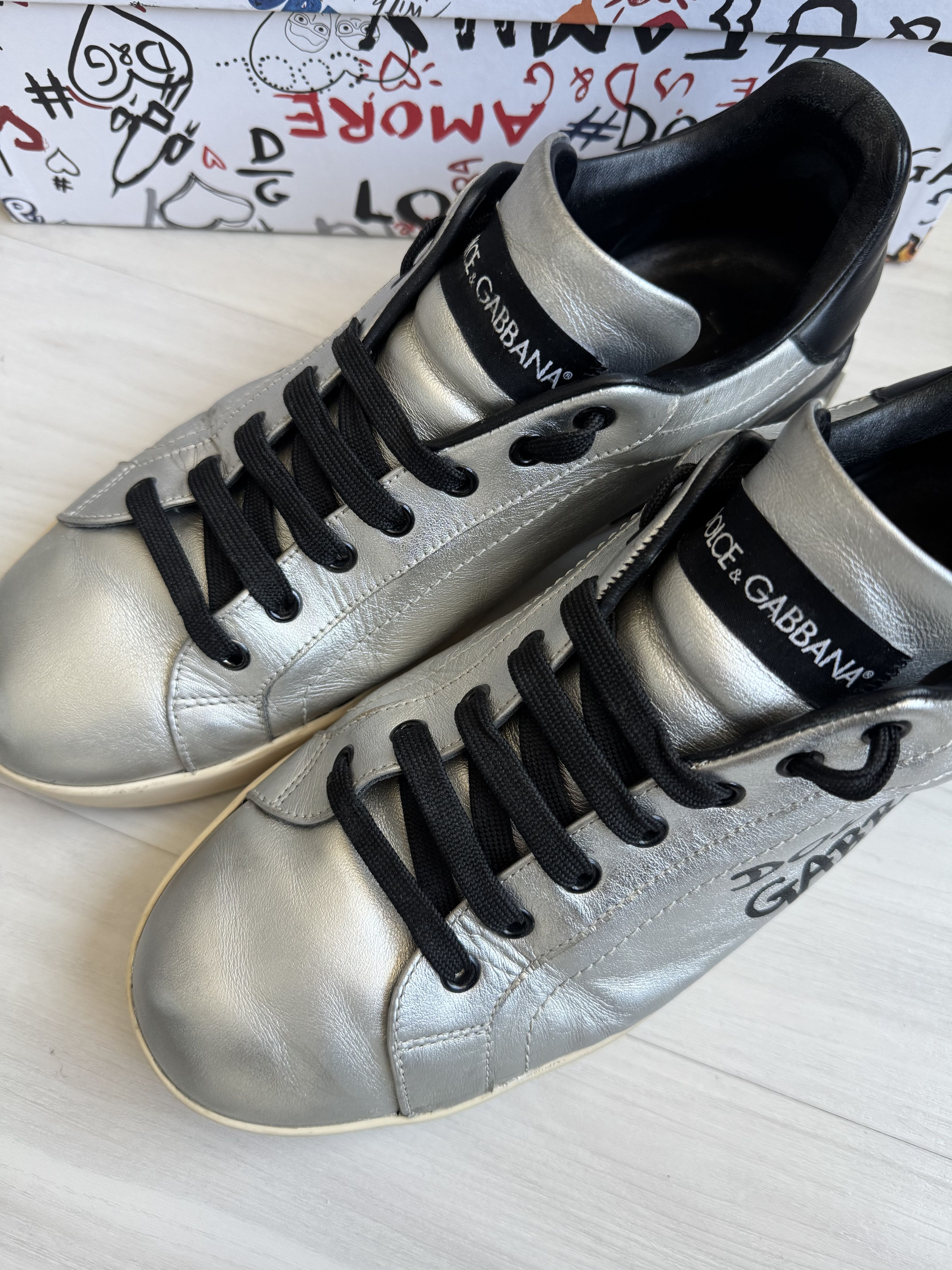 Dolce & Gabbana DOLCE & GABBANA METALLIC CALFSKIN NAPPA PORTOFINO SNEAKERS Size US 10.5 / EU 43-44 - 4 Thumbnail