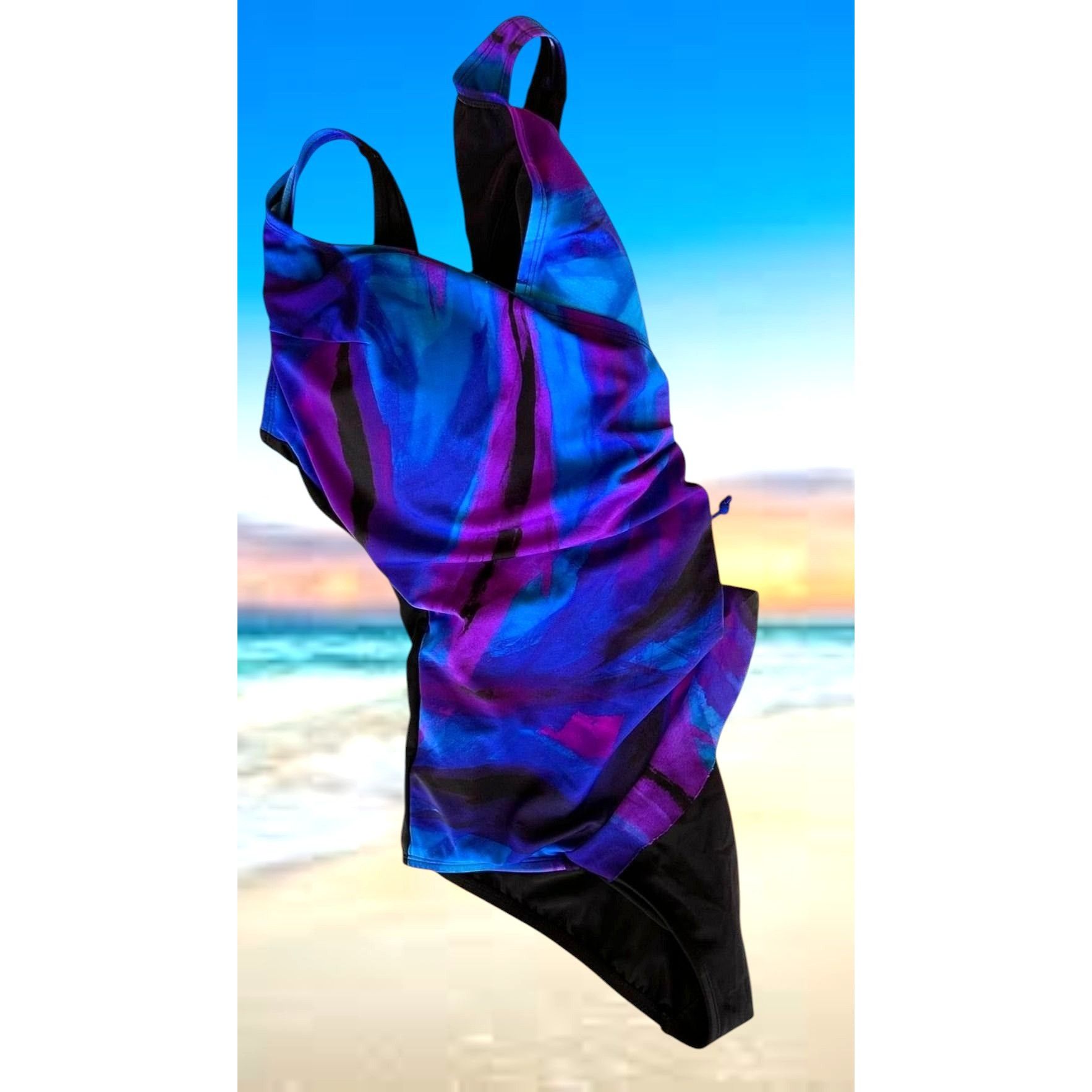 Vintage Robby Lynn Swimsuit 18W Blue One Piece Floral Wrap Front Bea Size XL / US 12-14 / IT 48-50 - 7 Thumbnail