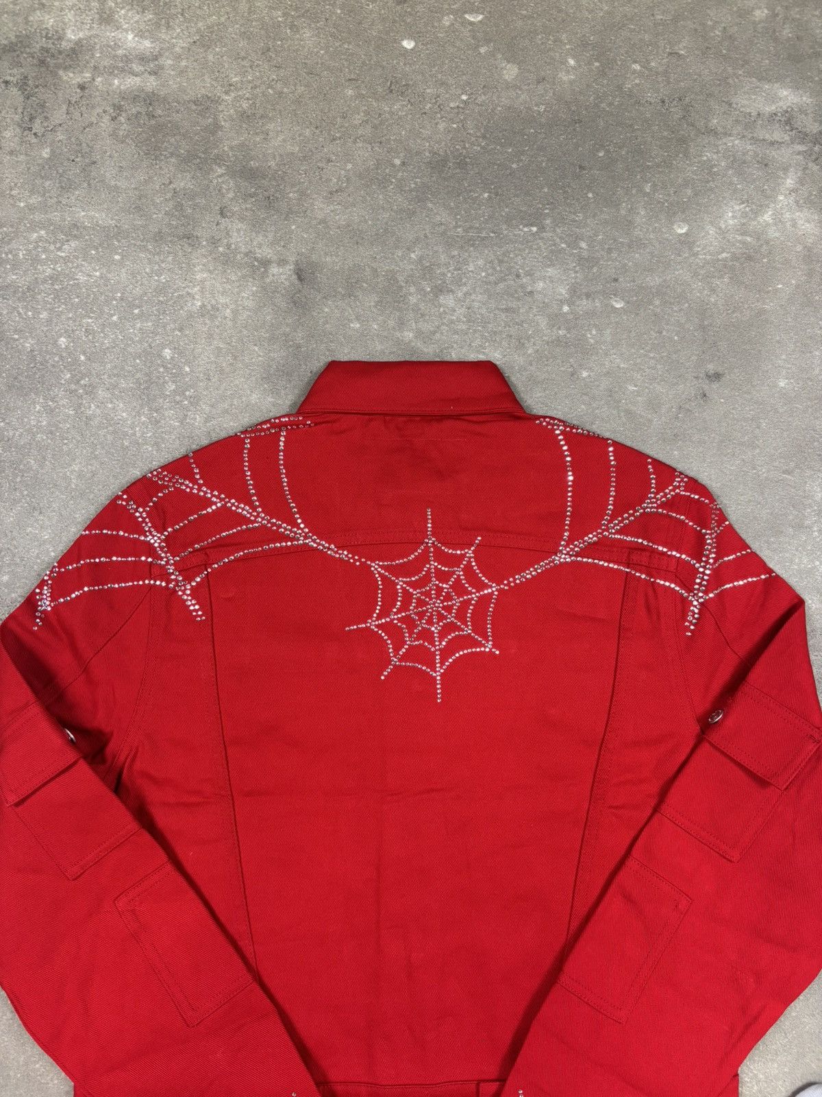 Sp5der Sp5der Web Denim Cropped Trucker Jacket, Red Size US XS / EU 42 / 0 - 7 Thumbnail
