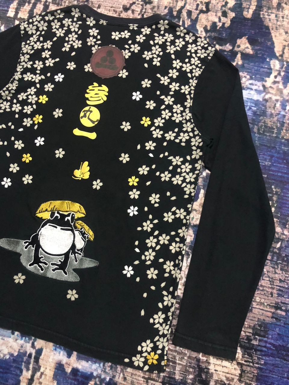 Japanese Brand Sanmaruichi Art Print Flowers Embroidery Frog Design Sukajan Size US M / EU 48-50 / 2 - 5 Thumbnail
