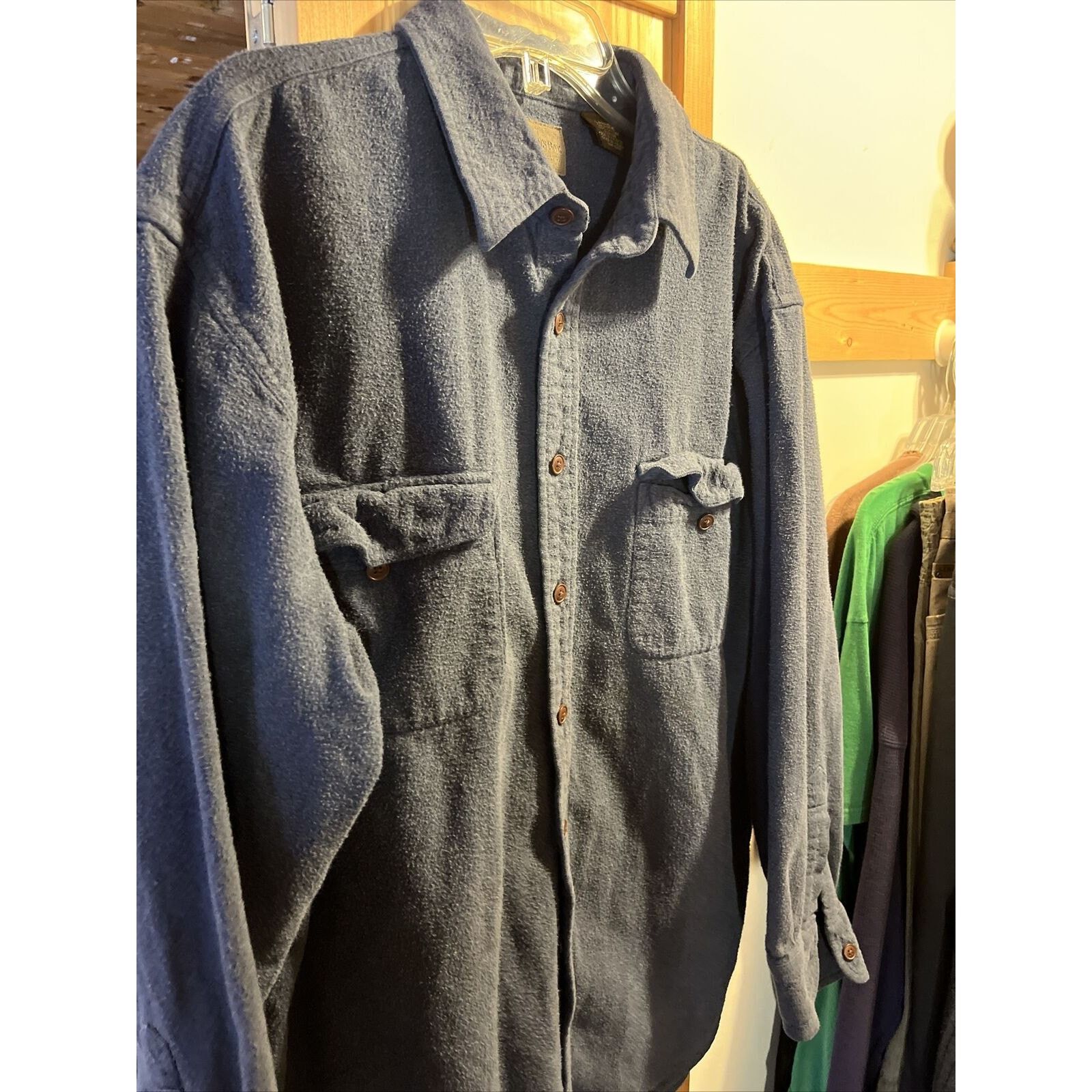 St. Johns Bay St. John’s Bay Men’s L Navy Blue Button Chamois Cotton Shirt Size US L / EU 52-54 / 3 - 6 Thumbnail