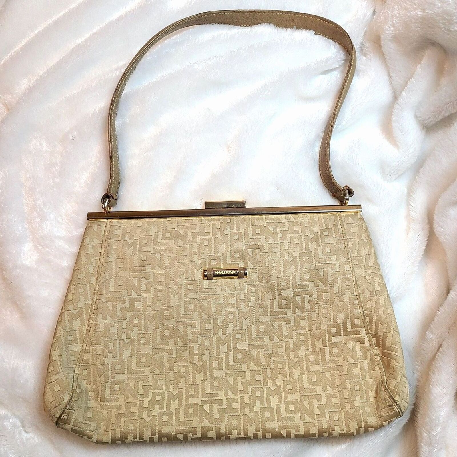 Longchamp Longchamp Signature Tan Jacquard & Leather Shoulder Bag VGUC Size ONE SIZE - 2 Thumbnail