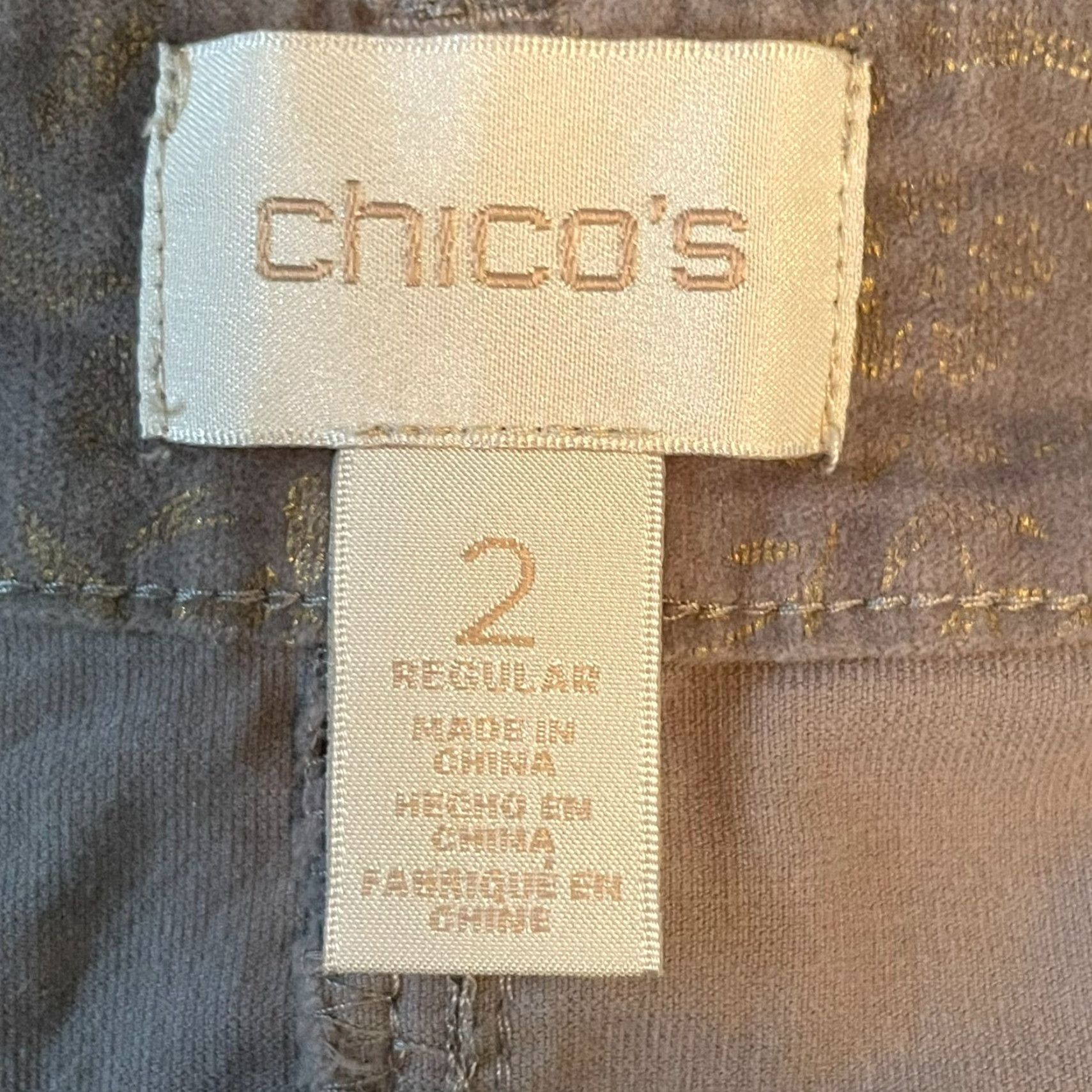 Vintage Chico's Pants L Gray Velvet Gold Damask Straight Leg Modern City Holiday Womens Size 36" / US 14 / IT 50 - 3 Thumbnail