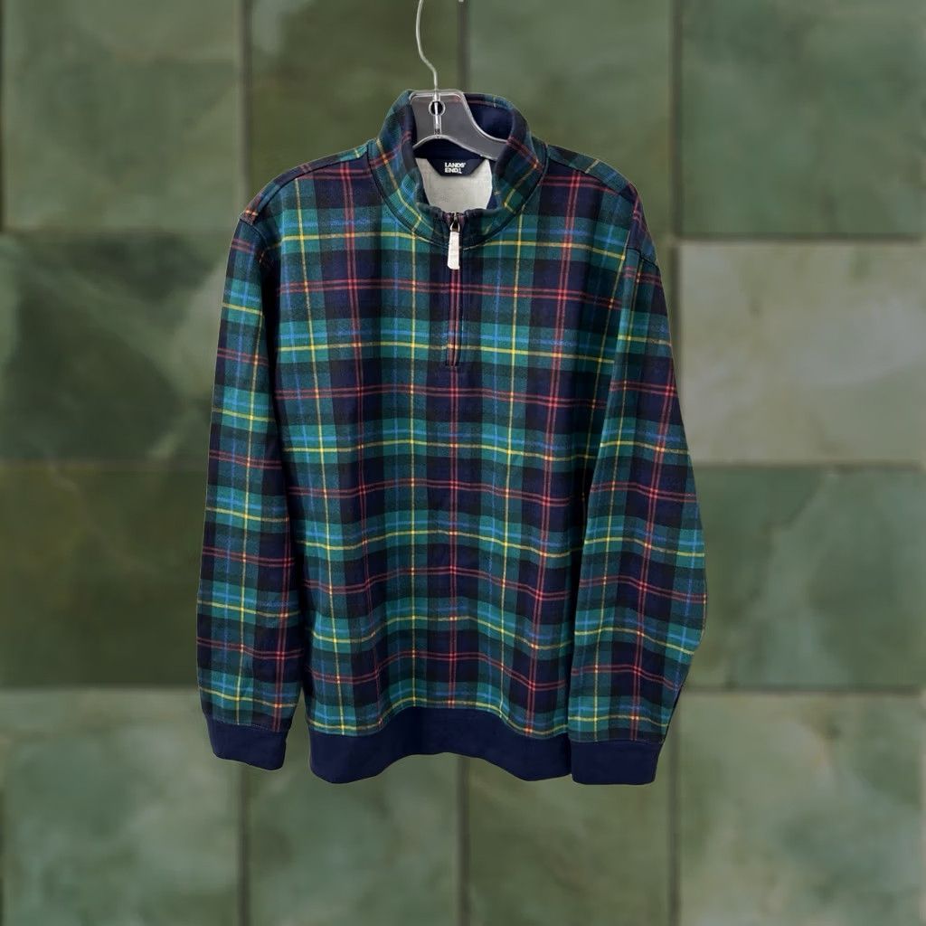 Lands' End VINTAGE Lands End Quarter Zip Mens Large Black Watch Tartan Plaid Pullover Sweatshirt L/S Size US L / EU 52-54 / 3 - 1 Thumbnail