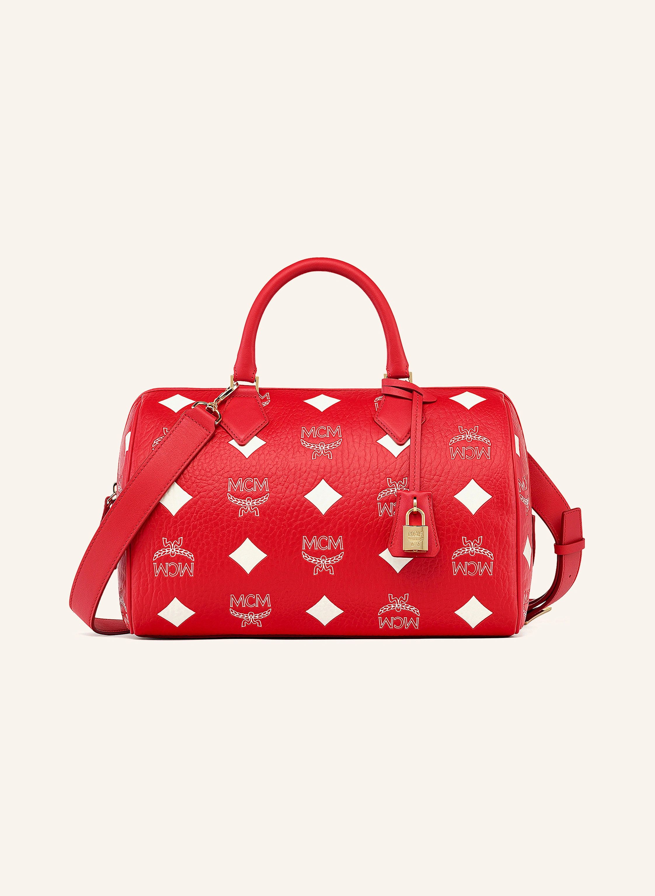 MCM o1mt1gz0225 Size: OS / Boston Medium Bag in Red/White Size ONE SIZE - 1 Thumbnail