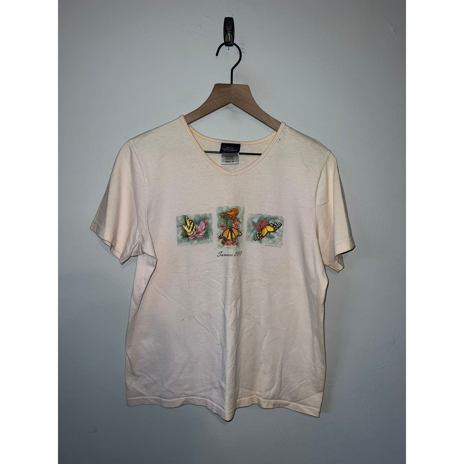 Sonoma Womens Summer Butterfly Shirt Garden Pink Tee Top 2003 Y2K M Size M / US 6-8 / IT 42-44 - 1 Thumbnail