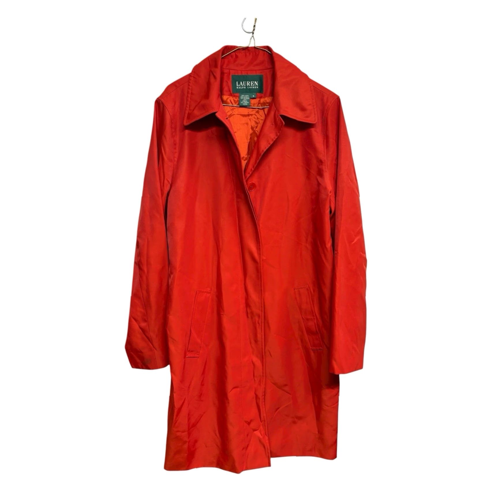 Ralph Lauren Lauren by Ralph Lauren Women M Red Trench Coat Button Closure Solid Long Lightweight Pockets Polyester Size M / US 6-8 / IT 42-44 - 3 Thumbnail