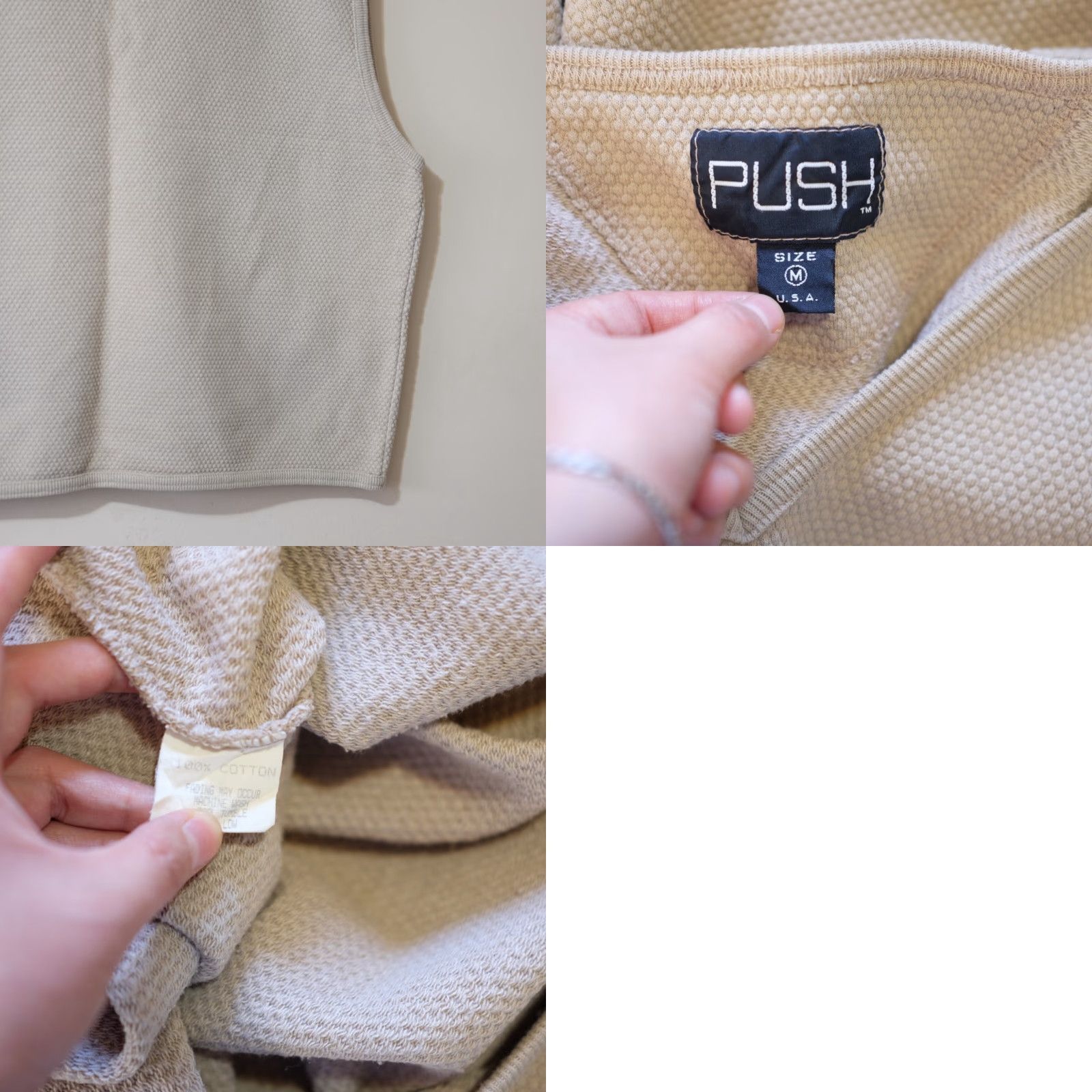 Vintage PUSH Vest Men’s M Medium Beige 100% Cotton Made in USA (#p51-63) Pullover Casual Travel) Size US M / EU 48-50 / 2 - 8 Thumbnail