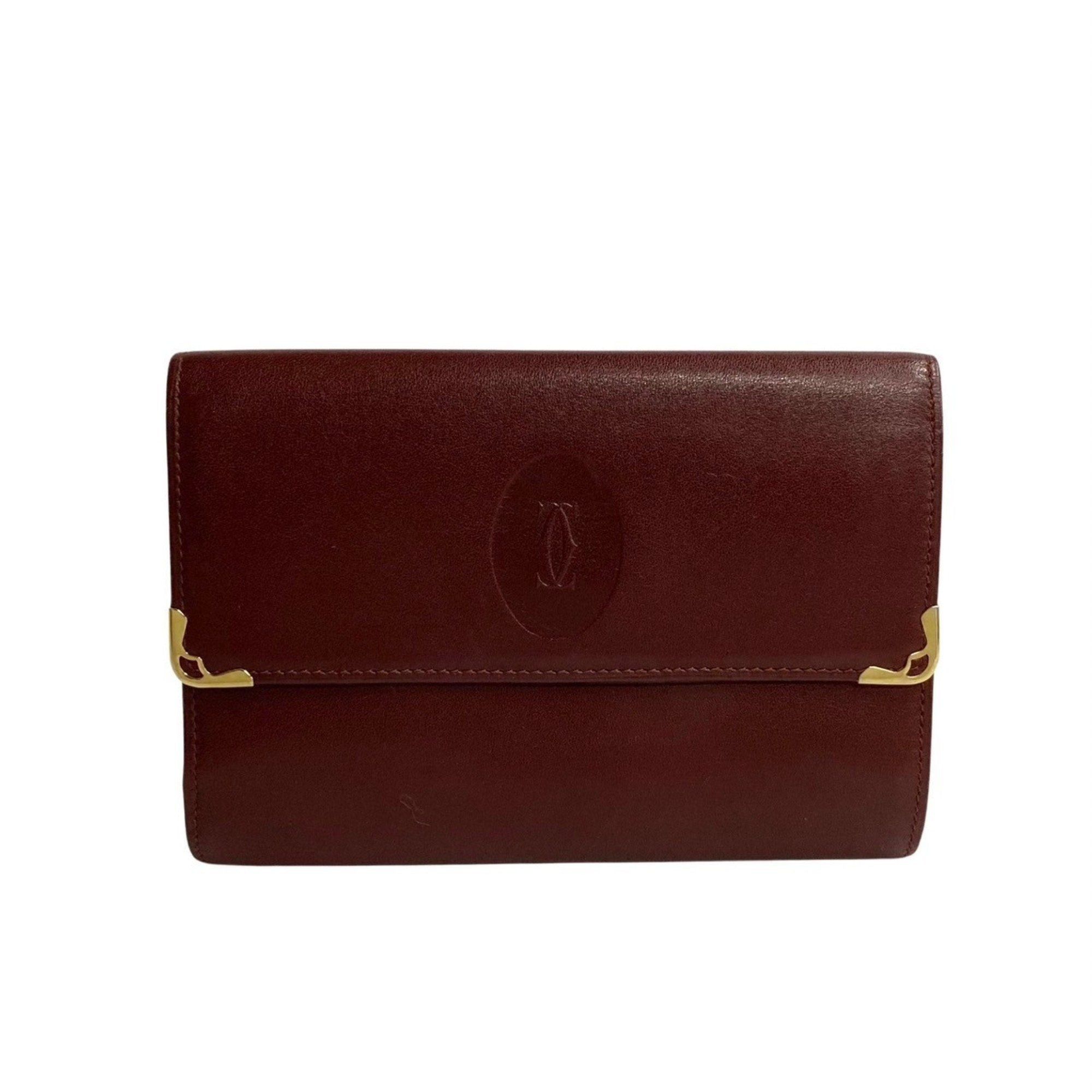image of Cartier Mastline Calf Leather Bifold Wallet Bordeaux 82212 in Red, Women's
