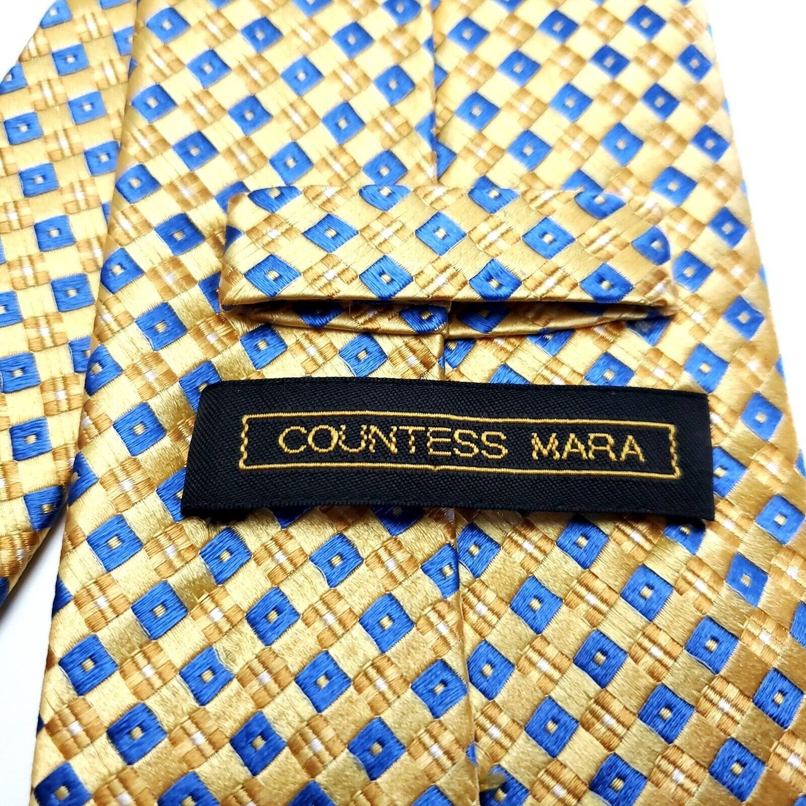 Countess Mara Countess Mara Yellow Blue Check Woven Silk Tie Size ONE SIZE - 4 Thumbnail
