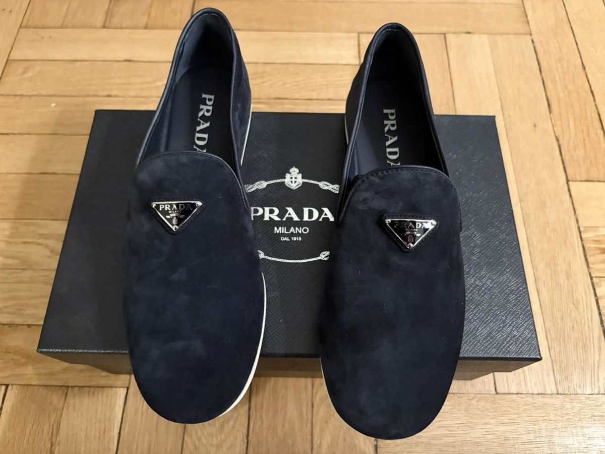 Prada Prada Navy Suede Loafers Size US 9 / EU 42 - 2 Thumbnail