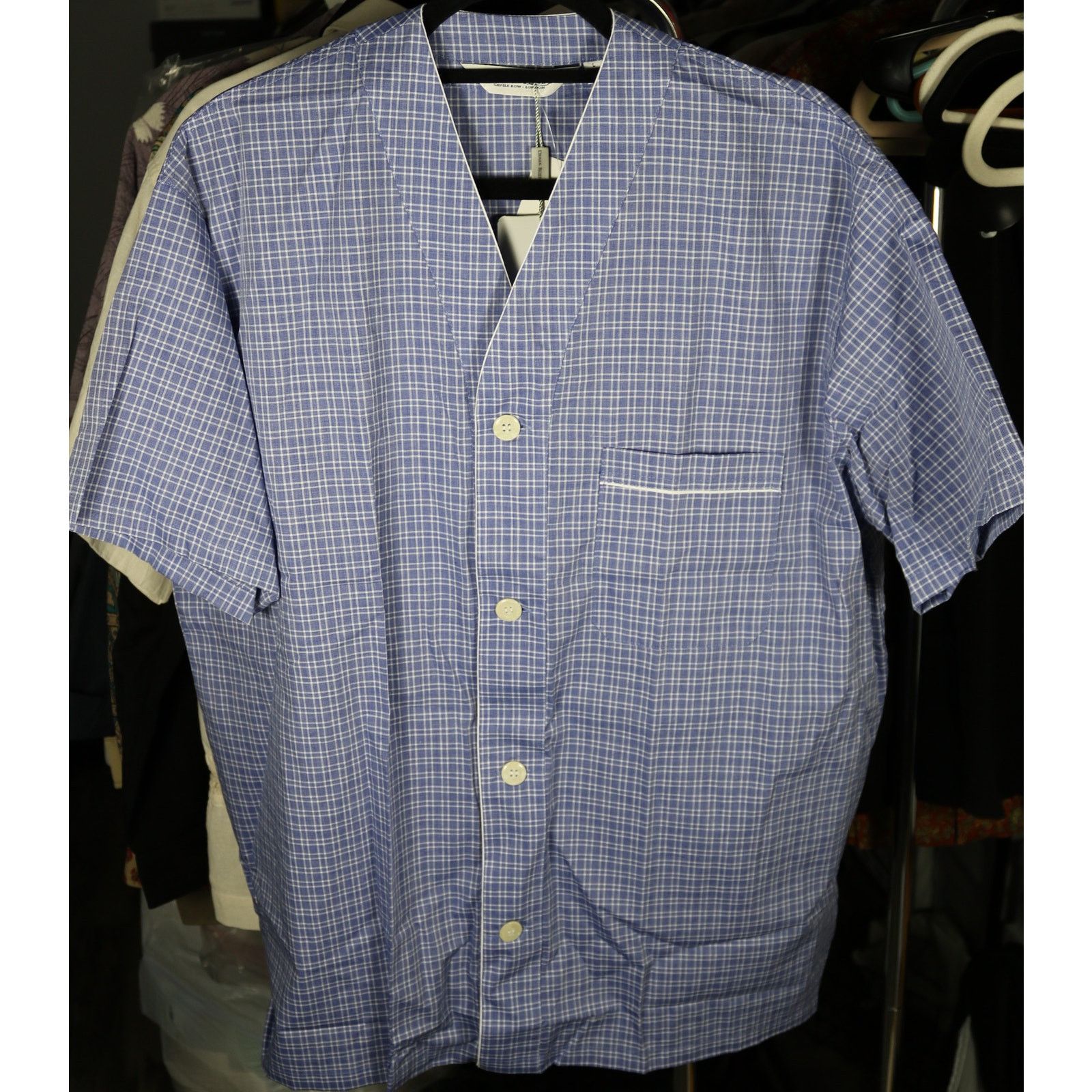 image of Derek Rose Check Pajama Set Shirt Shorts Large New 42 in Blue, Men's (Size Medium)