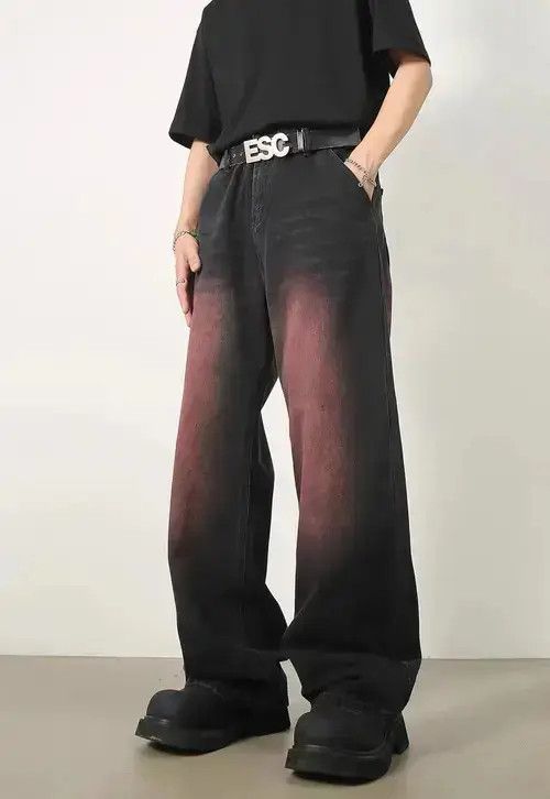 Homemade × Japanese Brand × Jean Retro washed red design wide leg jeans Size US 32 / EU 48 - 2 Thumbnail
