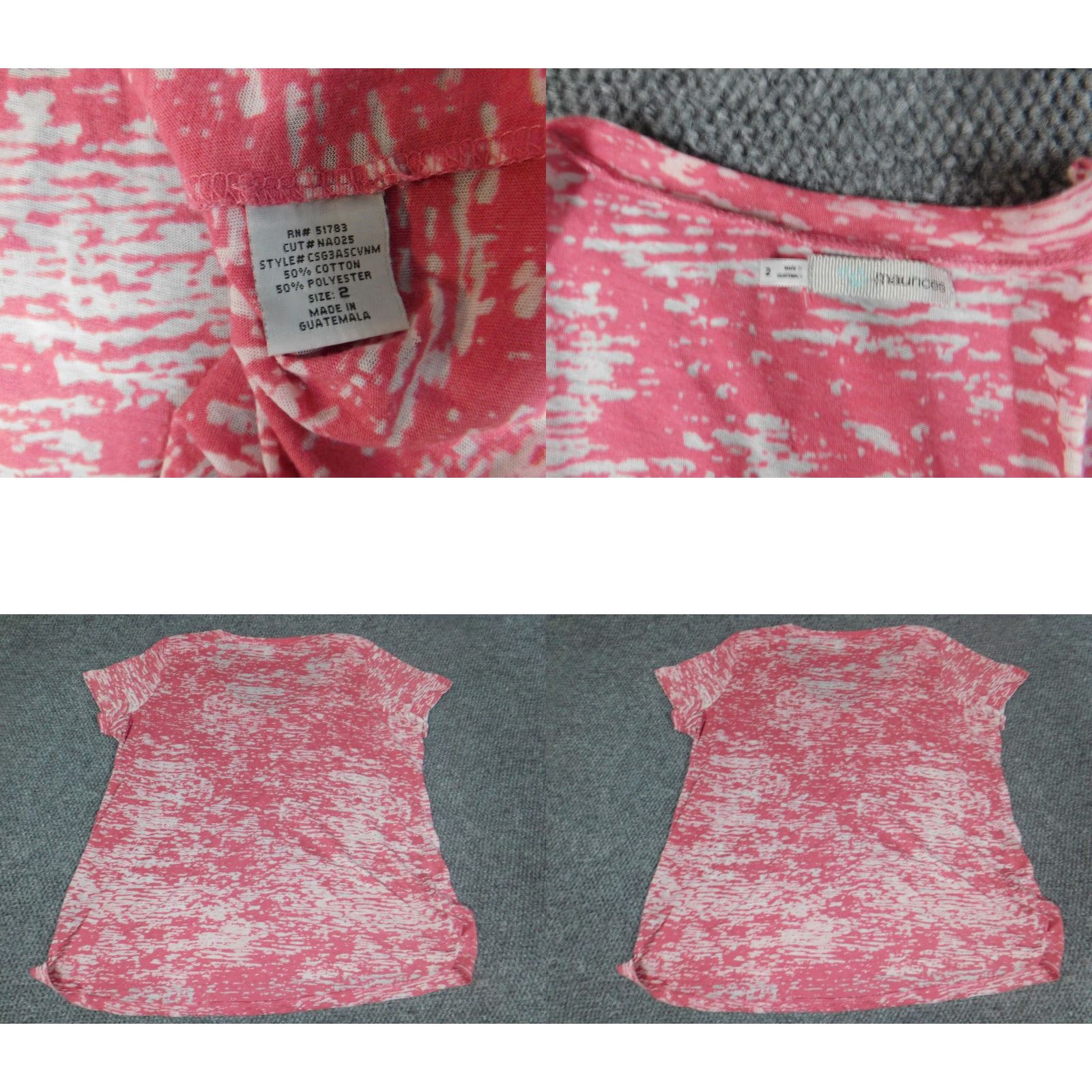 Vintage Maurices Blouse Shirt Womens 2 Pink Round Neck Short Sleeve Lace Button Casual Stretch Cotton Polyester Vintage No Size XS / US 0-2 / IT 36-38 - 8 Thumbnail