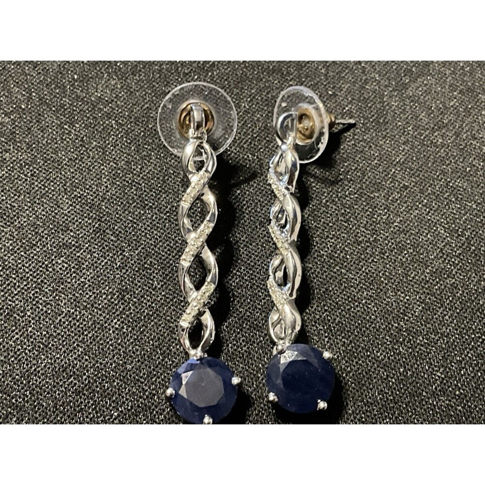 Other 925 WDC Diamond & Sapphire Dangle Post Earrings Size ONE SIZE - 3 Thumbnail