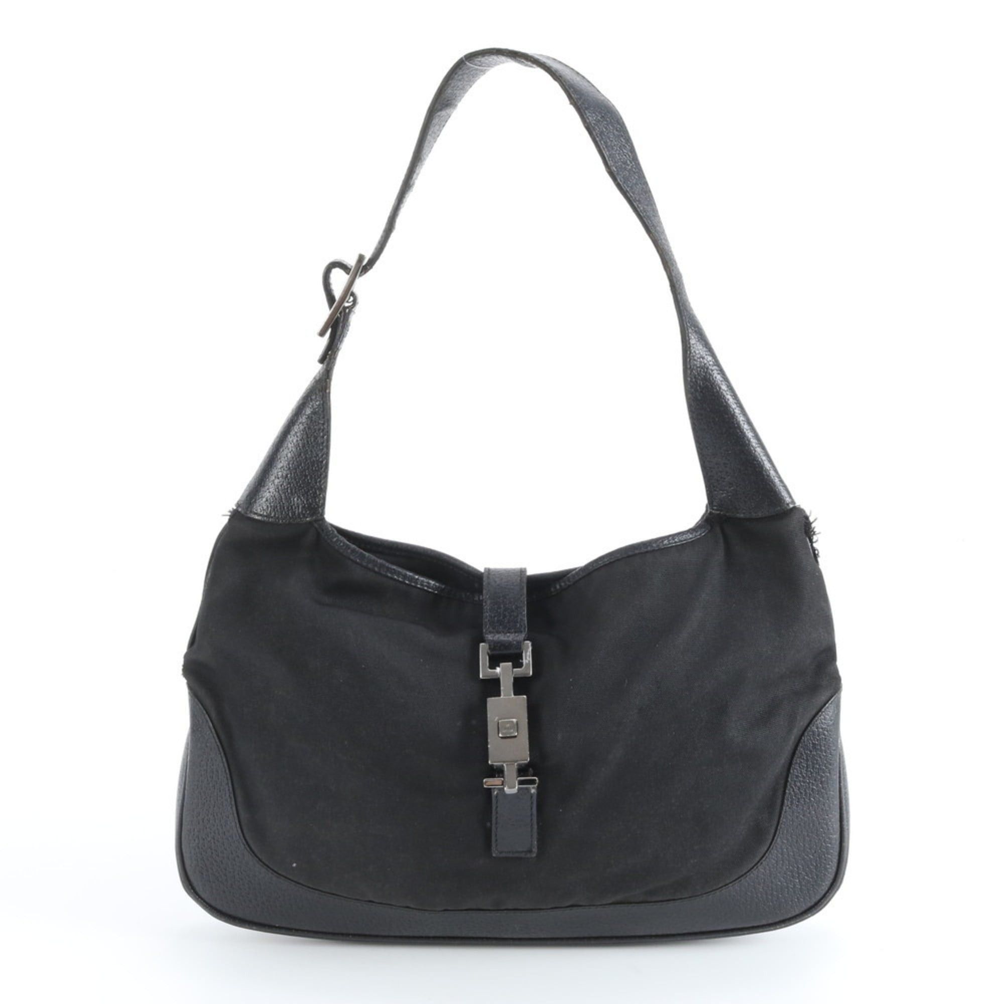 Gucci Jackie 001 3306 Leather X Nylon Shoulder Bag Handbag Black Women's