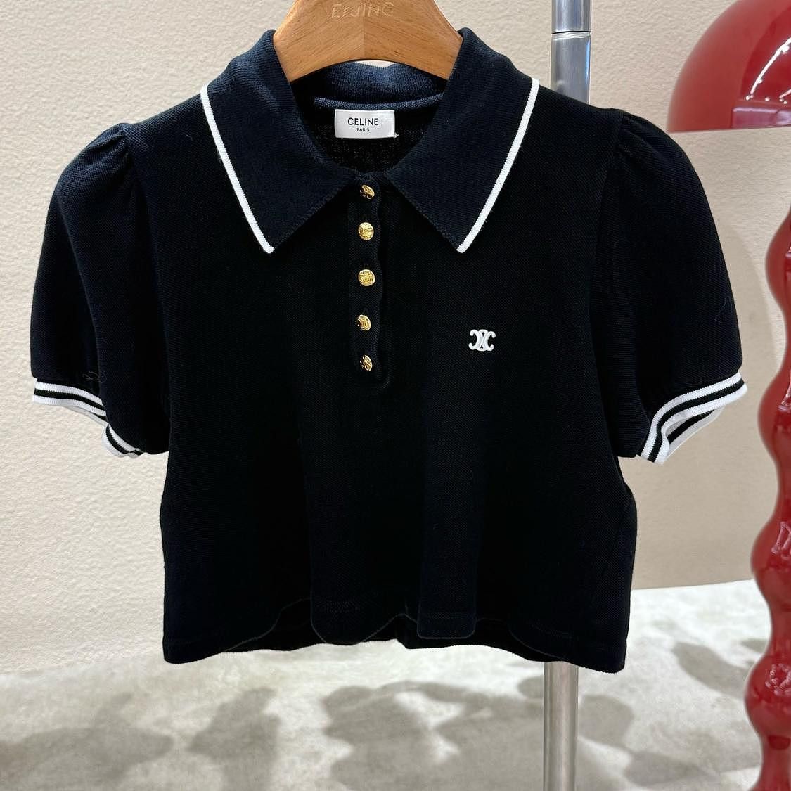 Celine Celine Gold Button Embroidered Polo Size S Size S / US 4 / IT 40 - 1 Thumbnail