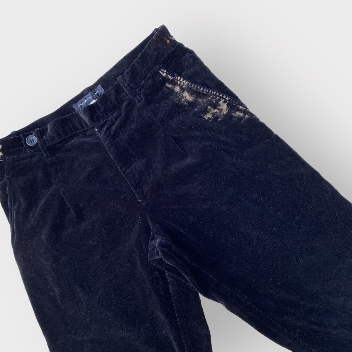 image of Yohji Yamamoto Noir Velour Bleach Effect Pants in Black, Men's (Size 31)