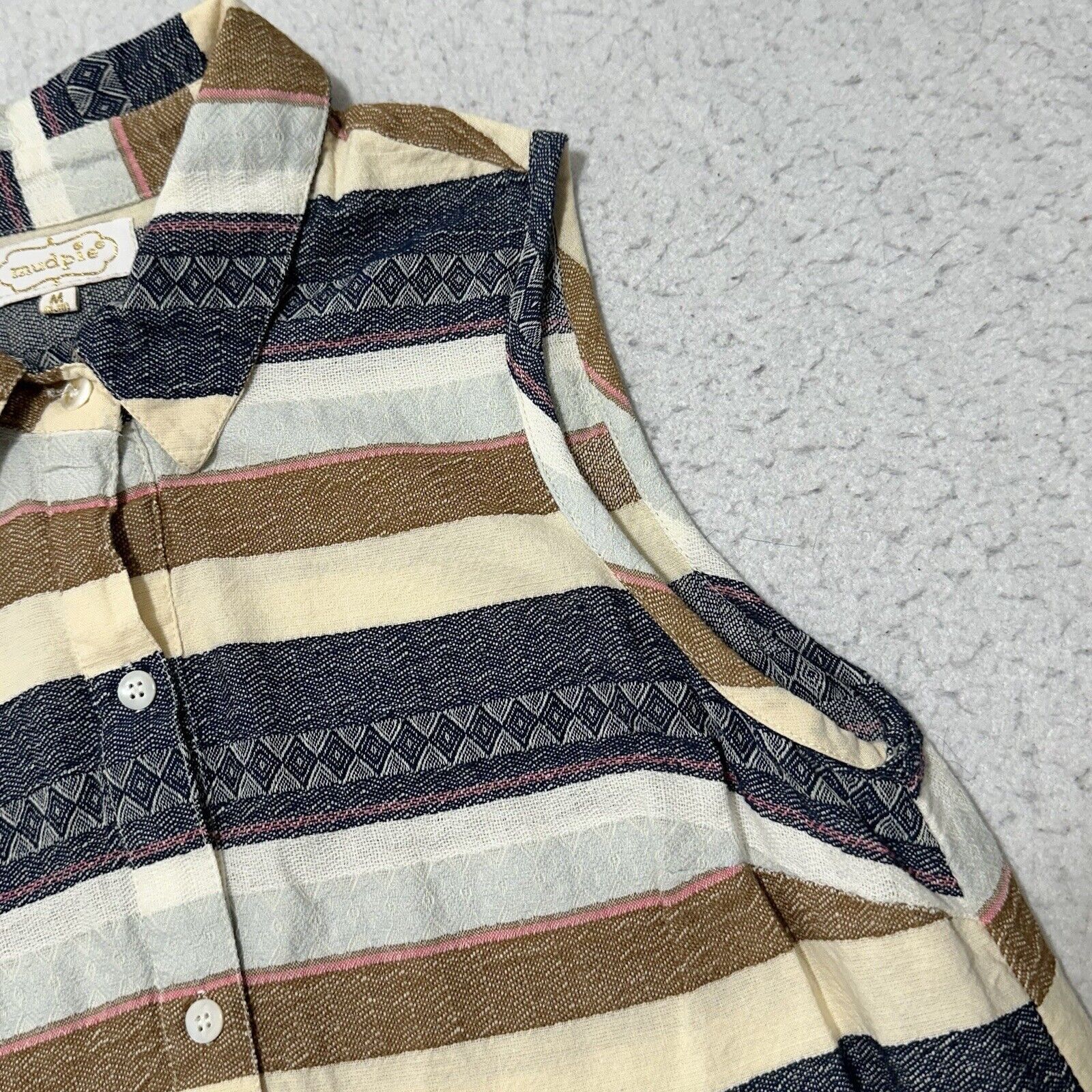 Other Mud Pie Medium A-Line Dress Cotton Textured Striped Collared Size M / US 6-8 / IT 42-44 - 5 Thumbnail