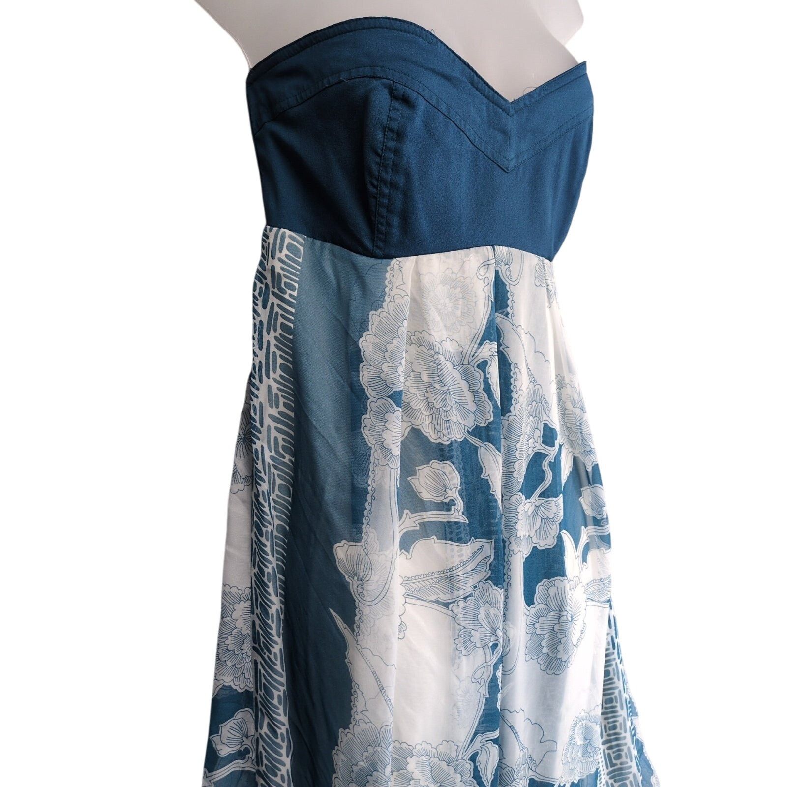 Other Charlotte Russo Sz L Strapless Blue Floral Sheer Maxi Dress Size L / US 10 / IT 46 - 2 Thumbnail