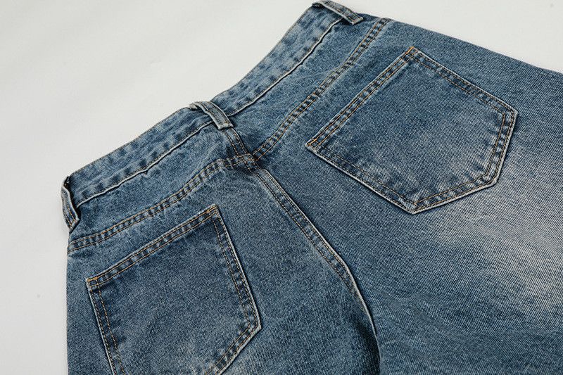Jean Men's Retro Letter Print High-Waisted Curved Jeans Size US 32 / EU 48 - 5 Thumbnail