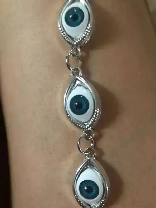 Homemade Eye Ball Chain Silver Necklace Punk Art Trippy Evil Size ONE SIZE - 2 Thumbnail