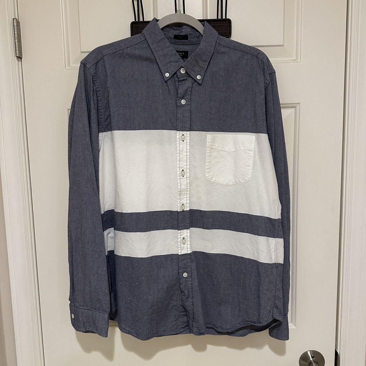 J.Crew J.Crew Blue Colorblock Slim Fit Oxford Buttondown Shirt Size US L / EU 52-54 / 3 - 1 Thumbnail
