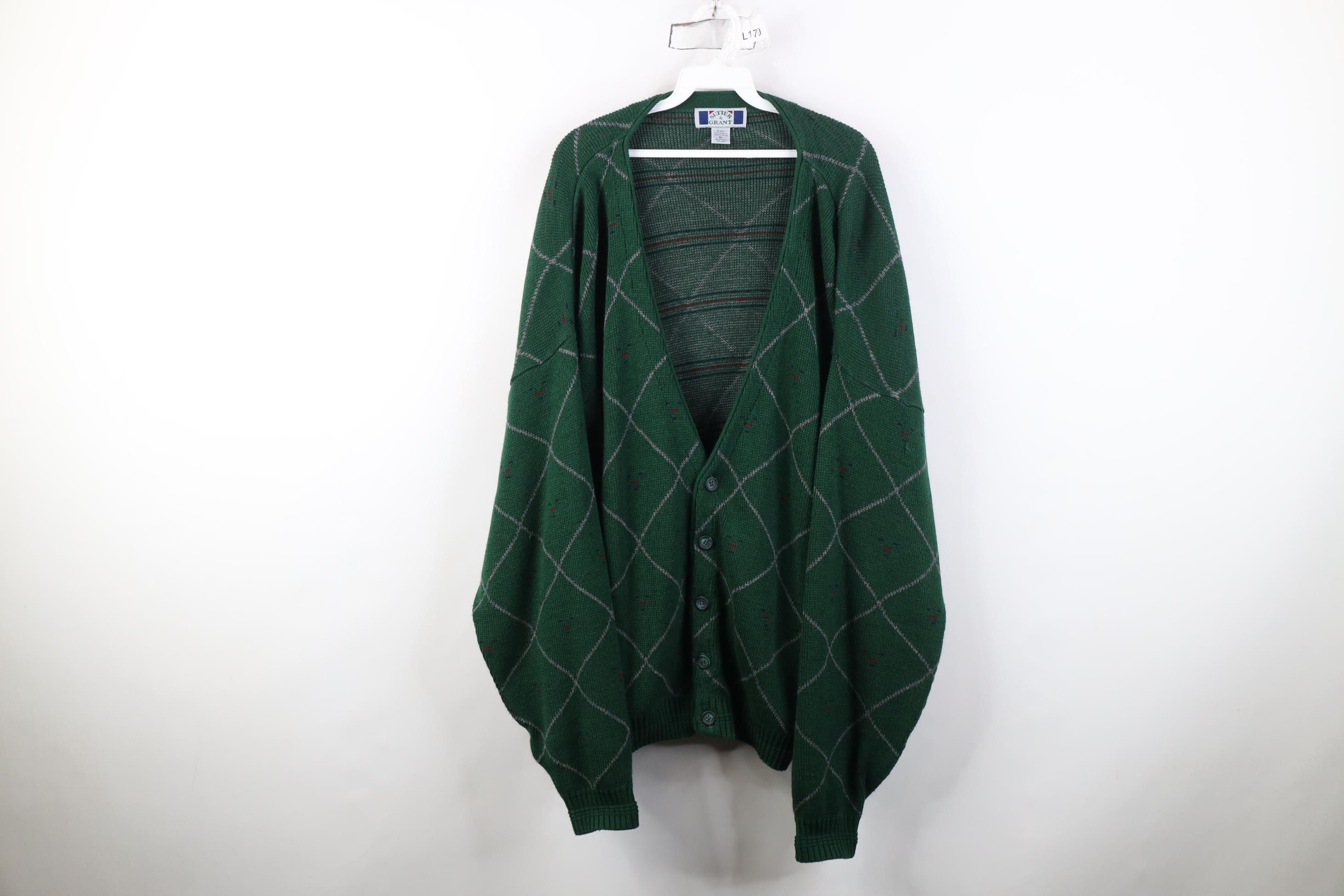 Vintage Vintage 90s Streetwear Argyle Diamond Knit Cardigan Sweater Size US XL / EU 56 / 4 - 1 Thumbnail