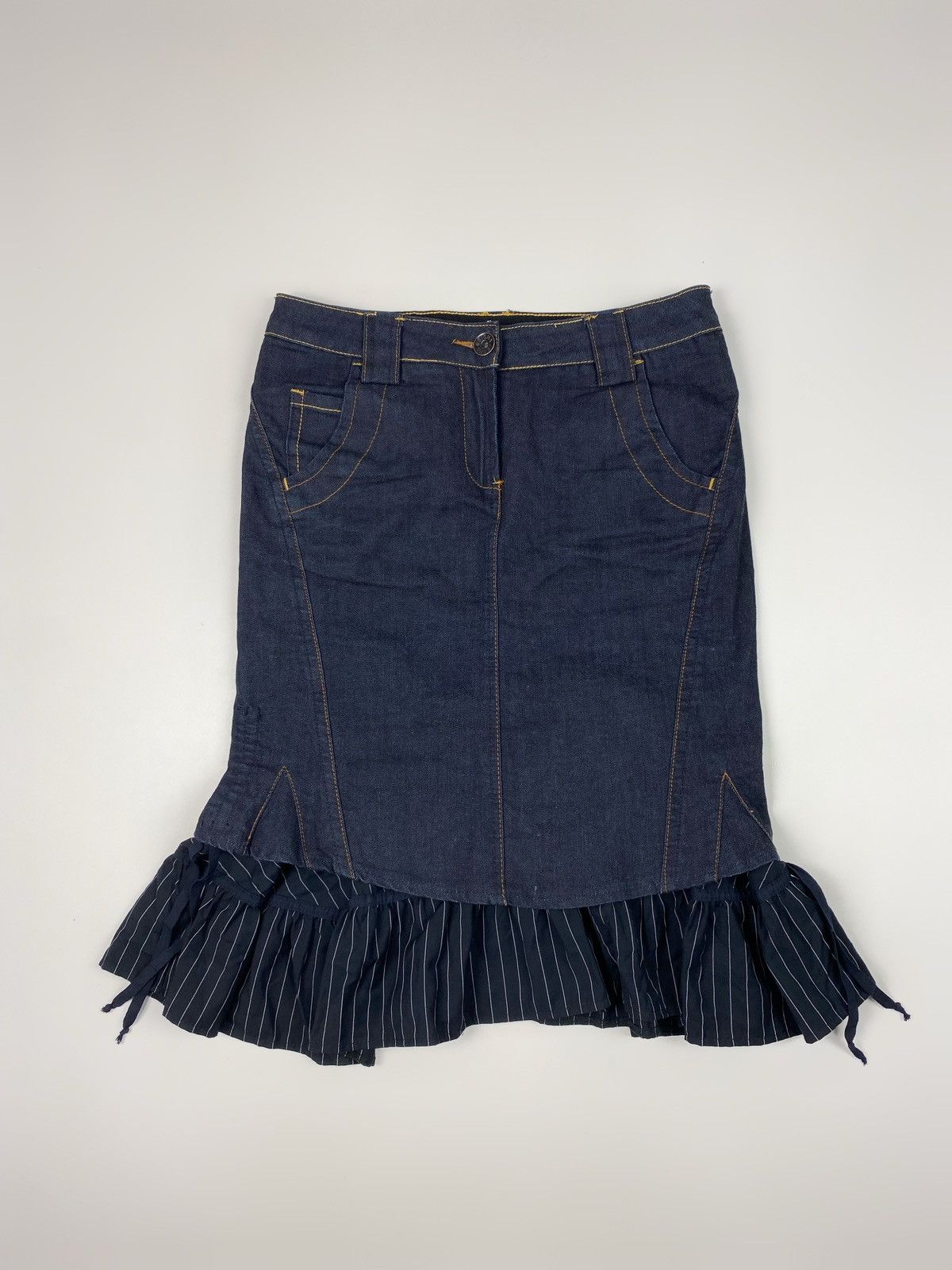 Vintage Y2K Vintage Geisha Jeans Denim Layered Midi Ruffle Skirt Size 32" / US 10 / IT 46 - 1 Thumbnail