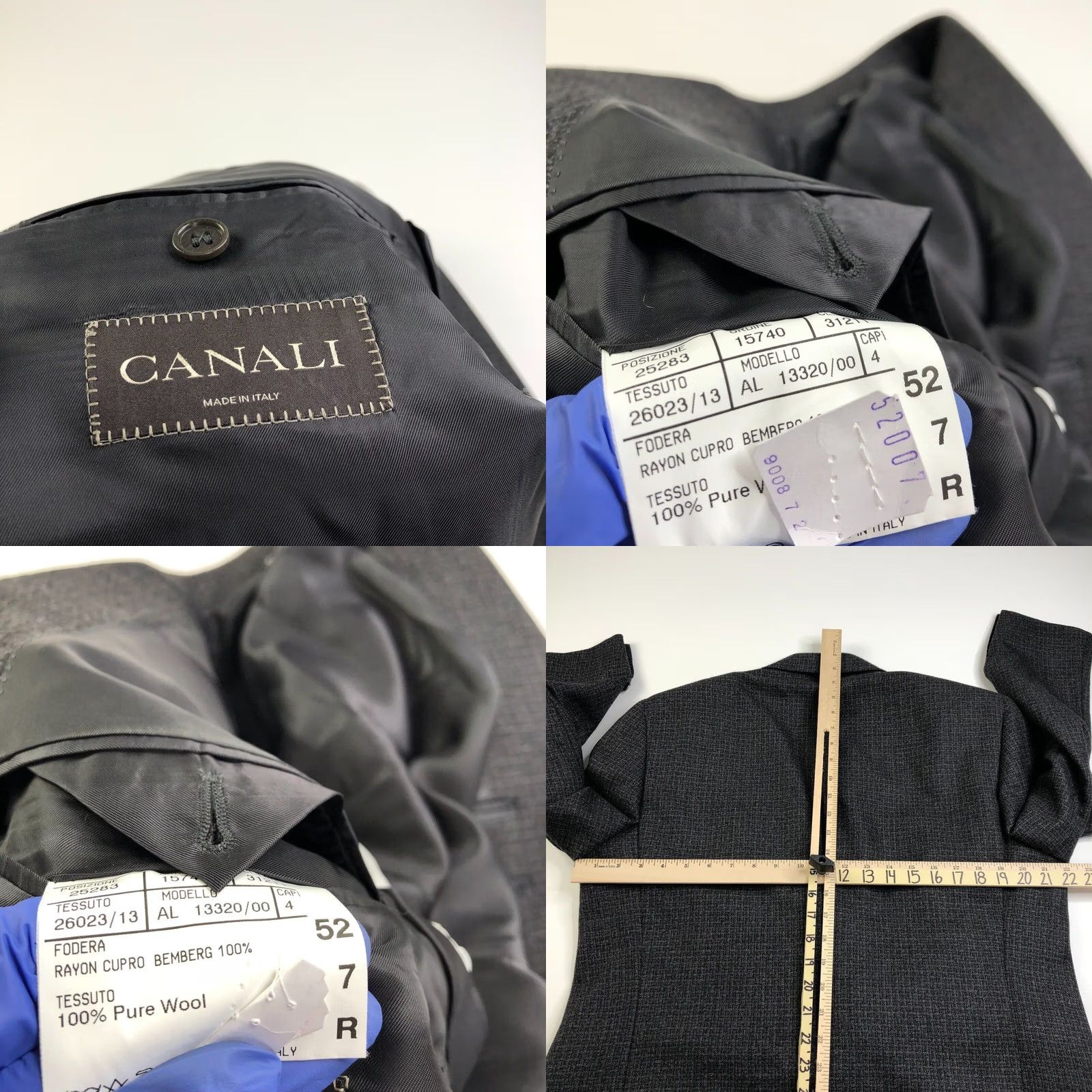Canali Canali 52 100% Wool Three Button Sport Suit Coat Jacket Gray MINT AL 13320 Size 52R - 9 Thumbnail