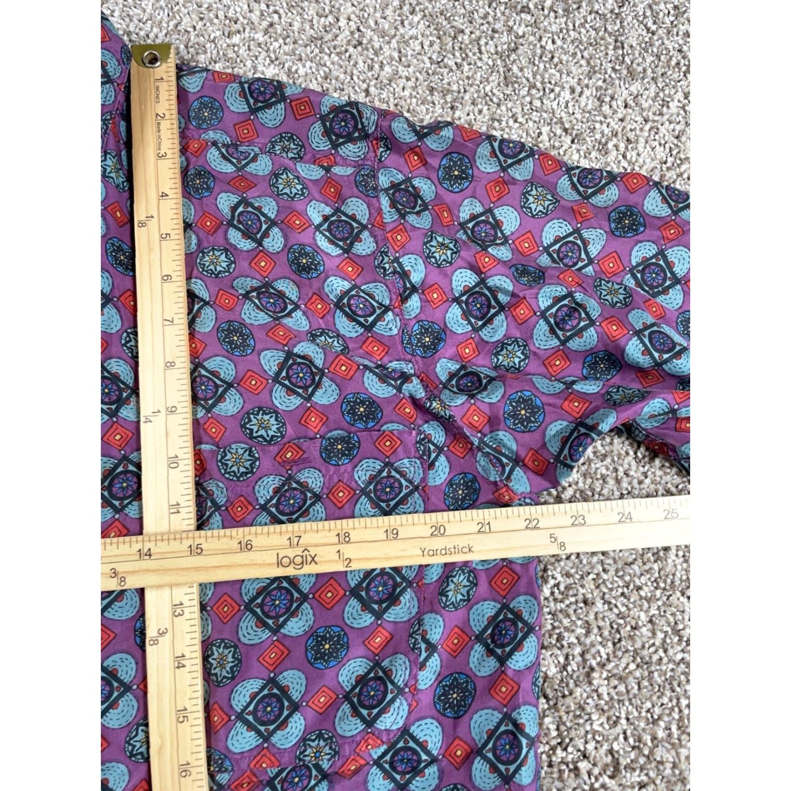 Vintage VINTAGE Creative Edge Silk Shirt Mens Medium Purple Blue Geometric Flower 90s Hippie Retro Button-Up Long Sleeve Collared Size US M / EU 48-50 / 2 - 6 Thumbnail