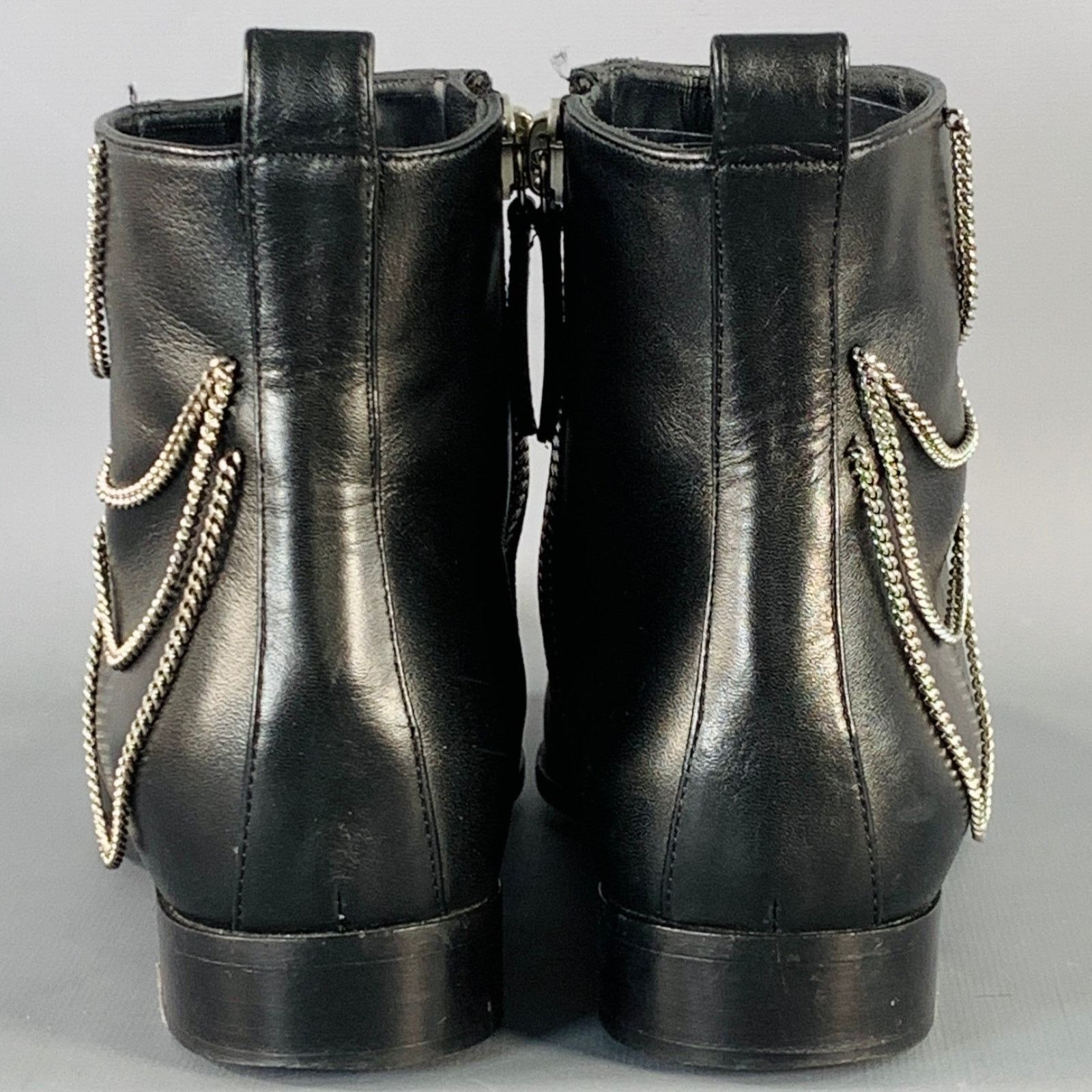 Giuseppe Zanotti GIUSEPPE ZANOTTI Black Leather Chain Side Zipper Ankle Boots Size US 5 / IT 35 - 3 Thumbnail