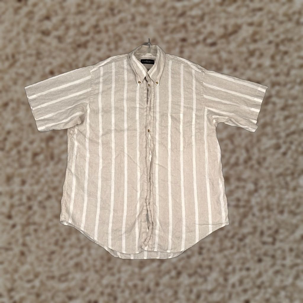 Cacharel Cacharel Shirt Adult Large Gray White Stripe Button Up 100% Cotton Pocket Read Size US L / EU 52-54 / 3 - 1 Thumbnail