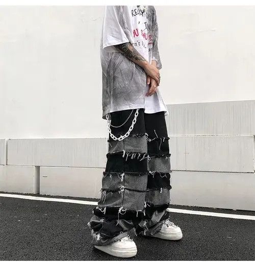Designer Jeans wide legs trousers tassels hip-hop loose jeans Size US 34 / EU 50 - 3 Thumbnail